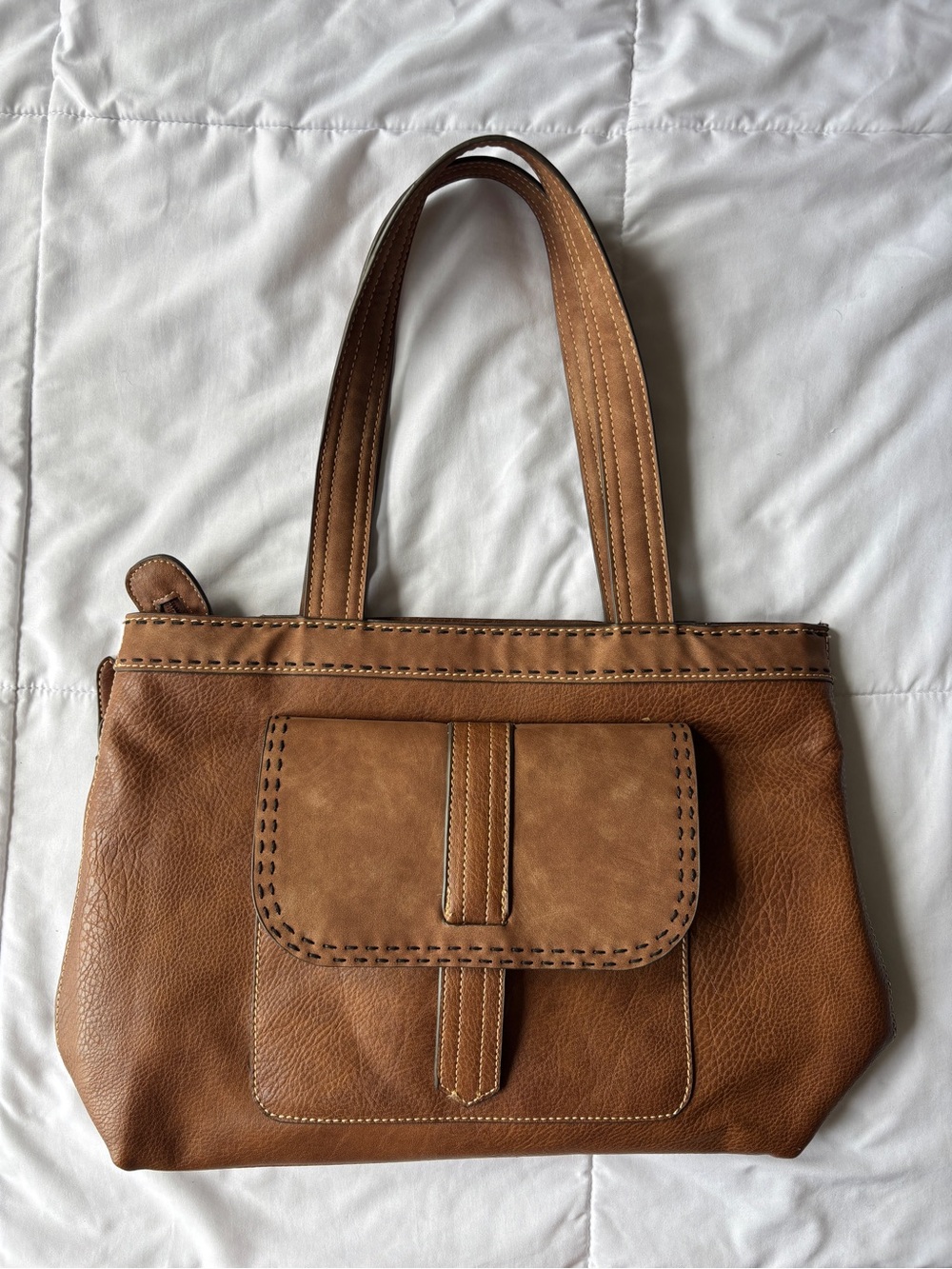 Tony Lama Cognac/Tan Leatherette Tote with Front Flap Pocket